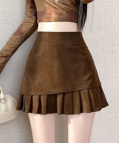 gossip!ロサンゼルス(ゴシップロサンゼルス)の「レイヤリングスエードプリーツ ハイウエストミニスカート レディース(スカート・レディース・ブラウン/ブラック・M/S)」の14枚目の写真