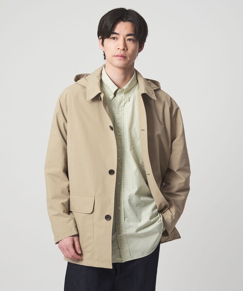 green label relaxing(グリーンレーベルリラクシング)の「DICROS ミドル フード ステンカラー コート -撥水-(ステンカラーコート・メンズ・ベージュ/ダークグレー・XL/M/S/L)」の6枚目の写真