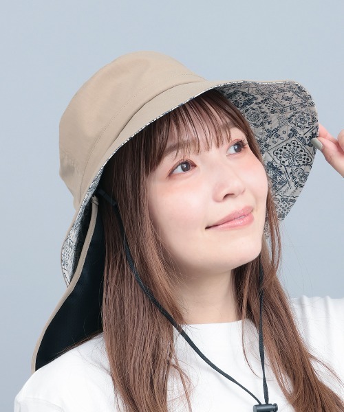チチカカ（チチカカ）の「ネックガード付きバケットハット（ハット・レディース・ブラック/ベージュ・FREE）」の5枚目の写真