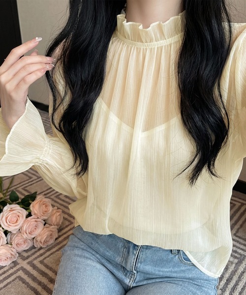 aimoha(アイモハ)の「シアーギャザー ハイネックブラウス (SS)(シャツ/ブラウス・レディース・ブラック/ライトベージュ/ホワイト・FREE)」の8枚目の写真