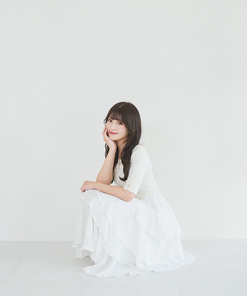 MISCH MASCH（ミッシュマッシュ）の「2026春夏新作 ZOZO限定アイテム フロントリボンティアードフリルロングワンピース（ワンピース・レディース・ホワイト/ブラック/ブルー・ﾌﾘ-）」の19枚目の写真