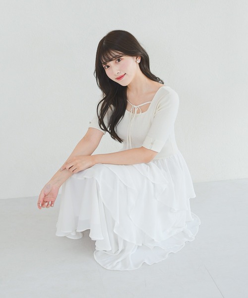 MISCH MASCH（ミッシュマッシュ）の「2026春夏新作 ZOZO限定アイテム フロントリボンティアードフリルロングワンピース（ワンピース・レディース・ホワイト/ブラック/ブルー・ﾌﾘ-）」の20枚目の写真