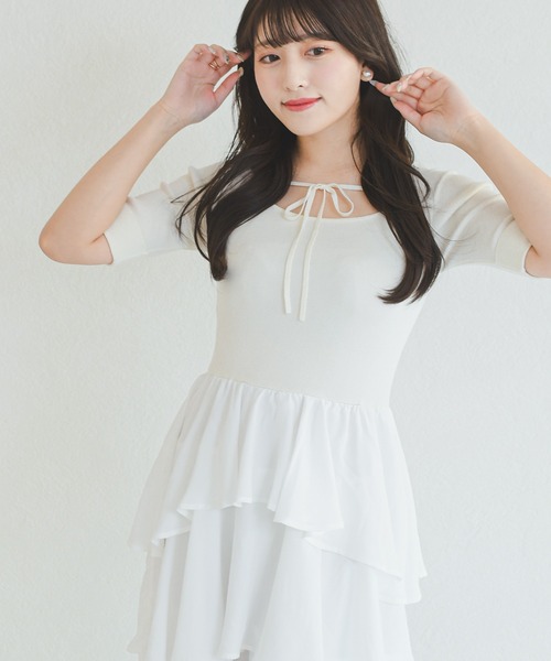 MISCH MASCH（ミッシュマッシュ）の「2026春夏新作 ZOZO限定アイテム フロントリボンティアードフリルロングワンピース（ワンピース・レディース・ホワイト/ブラック/ブルー・ﾌﾘ-）」の22枚目の写真