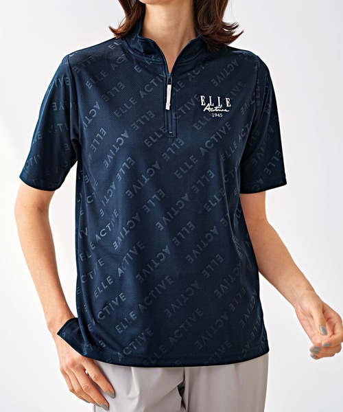 BELLUNA PLUS(ベルーナ)の「<E/A>総柄ハーフジッププルオーバー(Tシャツ/カットソー・レディース・ネイビー/ラベンダー/グレイッシュベージュ・MEDIUM/LARGE/X-LARGE)」の1枚目の写真