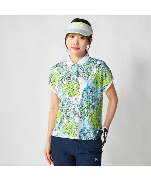 FILA GOLF(フィラゴルフ )の「FILA GOLF フィラゴルフ ゴルフウェア 吸汗速乾 UVカット リゾート柄 半袖ポロシャツ(ポロシャツ・レディース・ホワイト×ピンク/ホワイト×ブルー・LL/L/M)」の3枚目の写真
