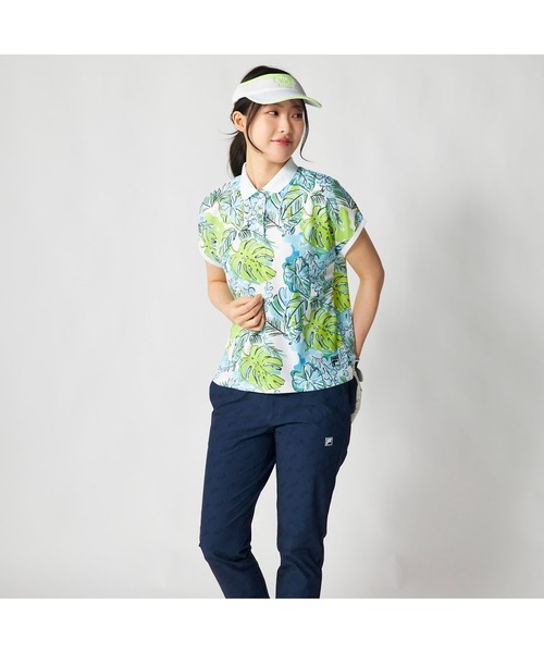 FILA GOLF(フィラゴルフ )の「FILA GOLF フィラゴルフ ゴルフウェア 吸汗速乾 UVカット リゾート柄 半袖ポロシャツ(ポロシャツ・レディース・ホワイト×ピンク/ホワイト×ブルー・LL/L/M)」の4枚目の写真