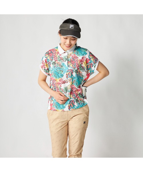 FILA GOLF(フィラゴルフ )の「FILA GOLF フィラゴルフ ゴルフウェア 吸汗速乾 UVカット リゾート柄 半袖ポロシャツ(ポロシャツ・レディース・ホワイト×ピンク/ホワイト×ブルー・LL/L/M)」の14枚目の写真