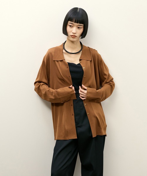 ADAM ET ROPE'（アダムエロペ）の「ニットシャツカーディガン（カーディガン/ボレロ・レディース・ブラウン/ブラック・FREE）」の3枚目の写真