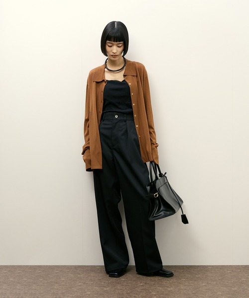 ADAM ET ROPE'（アダムエロペ）の「ニットシャツカーディガン（カーディガン/ボレロ・レディース・ブラウン/ブラック・FREE）」の4枚目の写真