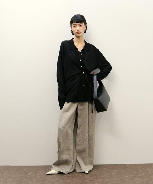 ADAM ET ROPE'（アダムエロペ）の「ニットシャツカーディガン（カーディガン/ボレロ・レディース・ブラウン/ブラック・FREE）」の6枚目の写真