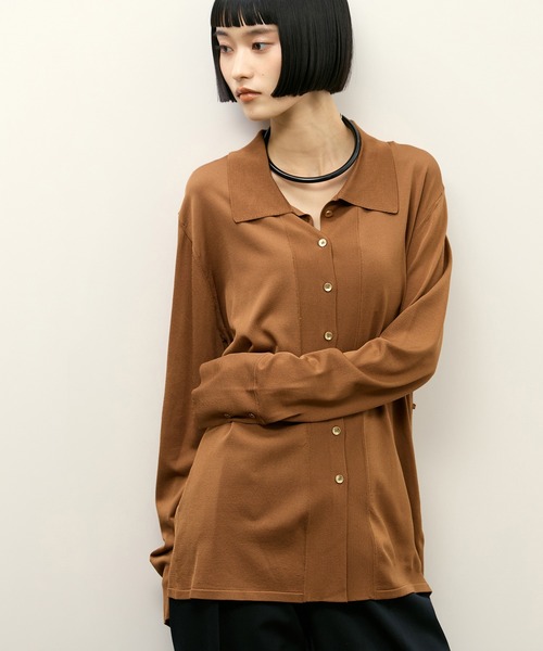 ADAM ET ROPE'（アダムエロペ）の「ニットシャツカーディガン（カーディガン/ボレロ・レディース・ブラウン/ブラック・FREE）」の8枚目の写真