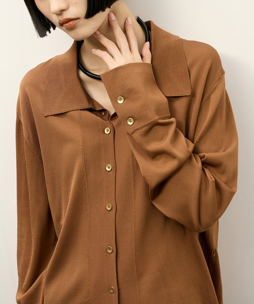 ADAM ET ROPE'（アダムエロペ）の「ニットシャツカーディガン（カーディガン/ボレロ・レディース・ブラウン/ブラック・FREE）」の9枚目の写真