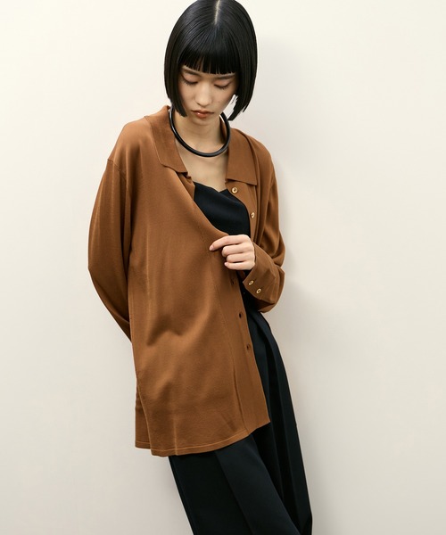 ADAM ET ROPE'（アダムエロペ）の「ニットシャツカーディガン（カーディガン/ボレロ・レディース・ブラウン/ブラック・FREE）」の11枚目の写真