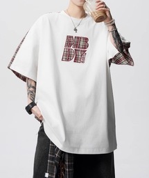 チェック切り替えロゴプリントTシャツ