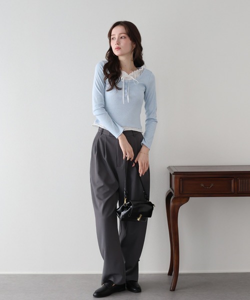 BLUEEAST（ブルーイースト）の「ギャザーリボンレイヤードTシャツ（Tシャツ/カットソー・レディース・ブルー/グレー/ブラック・MEDIUM）」の21枚目の写真