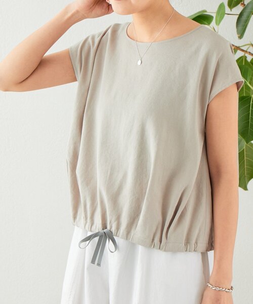 BEARDSLEY（ビアズリー）の「リネン裾ドロストブラウス（シャツ/ブラウス・レディース・ブラック/グレー/ベージュ・FREE）」の2枚目の写真