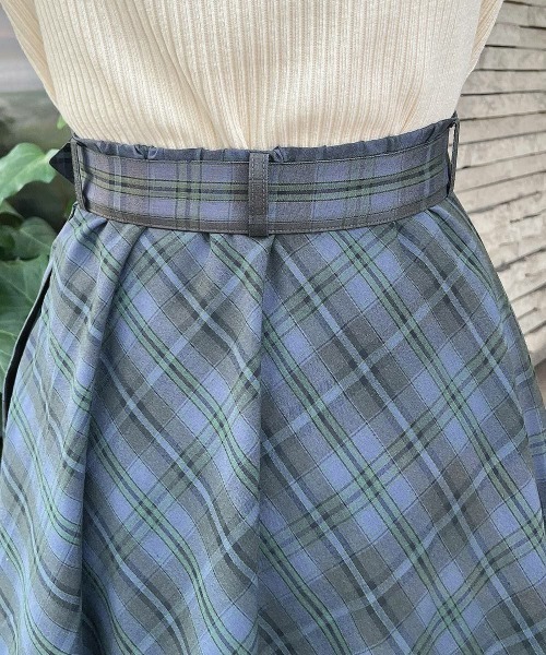 an another angelus（アンアナザーアンジェラス）の「サイド切替チェックフレアースカート（スカート・レディース・ブラック/グリーン・FREE）」の9枚目の写真