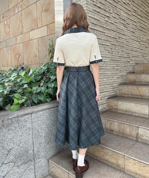 an another angelus（アンアナザーアンジェラス）の「サイド切替チェックフレアースカート（スカート・レディース・ブラック/グリーン・FREE）」の11枚目の写真