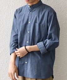 SHIPS any:〈洗濯機可能〉コットン/リネン 7分袖 バンドカラー ポケット シャツ◇