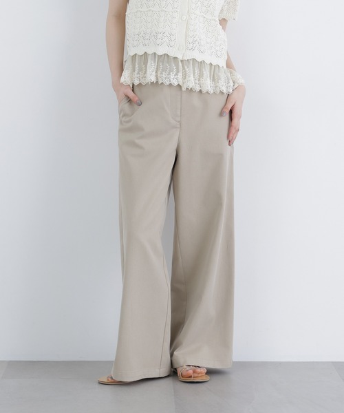 N.（N. Natural Beauty Basic）（エヌエヌナチュラルビューティーベーシック）の「ツイルワイドパンツ（その他パンツ・レディース・ベージュ/オフホワイト・FREE）」の2枚目の写真