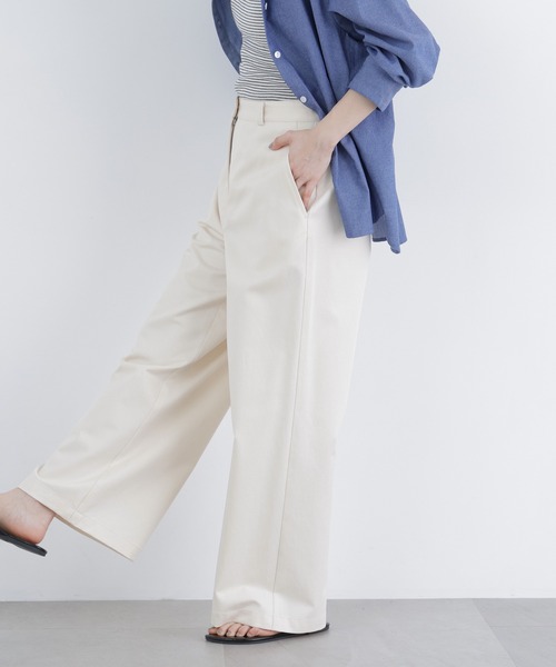 N.（N. Natural Beauty Basic）（エヌエヌナチュラルビューティーベーシック）の「ツイルワイドパンツ（その他パンツ・レディース・ベージュ/オフホワイト・FREE）」の3枚目の写真