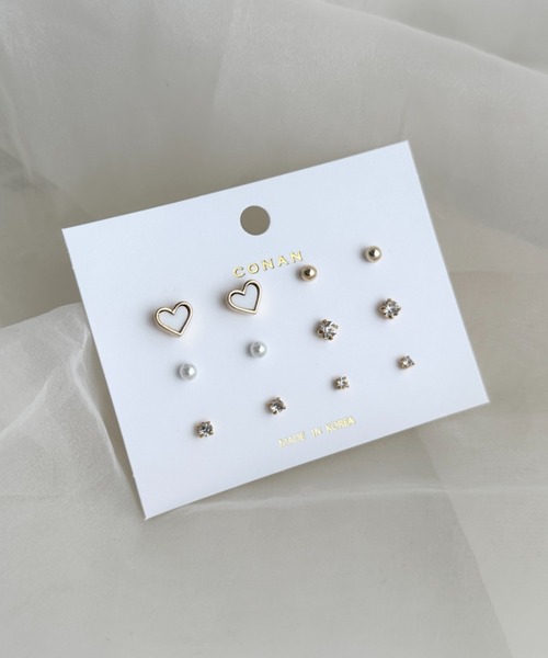 sowang(ソワン)の「ハートモチーフ6セットピアス(ピアス(両耳用)・レディース・ピンク/ホワイト/ブラック/レッド・FREE)」の2枚目の写真