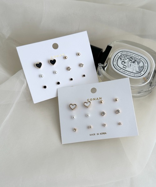 sowang(ソワン)の「ハートモチーフ6セットピアス(ピアス(両耳用)・レディース・ピンク/ホワイト/ブラック/レッド・FREE)」の3枚目の写真