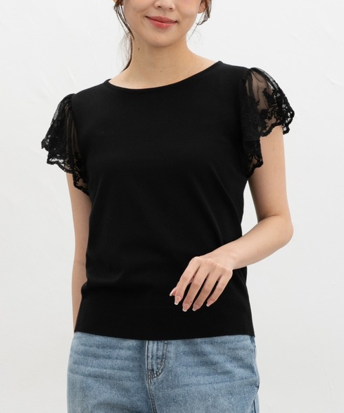 Honeys(ハニーズ)の「【ウォッシャブル・UVカット】袖刺繍スカラップニット(ニット/セーター・レディース・ネイビー/ラベンダー/アイボリー/ブラック・3L/L/LL/M/S)」の22枚目の写真