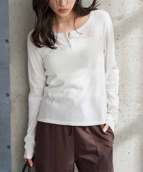 KOBE LETTUCE(コウベレタス)の「アイレットリブヘンリーネックトップス(Tシャツ/カットソー・レディース・ブラック/オフホワイト・M)」の10枚目の写真