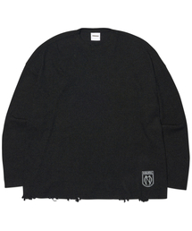 NOMANUAL | EMBLEM DAMAGED KNIT LONG SLEEVE TEE - BLACK(Tシャツ/カットソー)