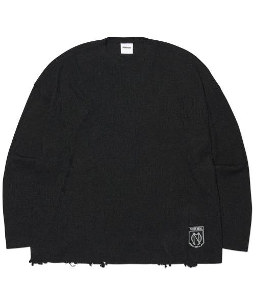 NOMANUAL(NOMANUAL)の「EMBLEM DAMAGED KNIT LONG SLEEVE TEE - BLACK(Tシャツ/カットソー・レディース・その他・MEDIUM/LARGE/SMALL/X-LARGE)」の1枚目の写真
