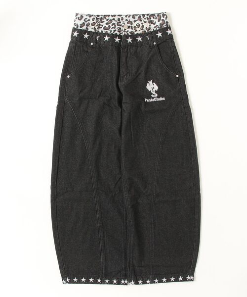 FUNdaysion(ファンデイション)の「レオパード切替スター刺繍 ワイドパンツ(その他パンツ・レディース・ブラック・S/M/L)」の2枚目の写真