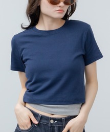 ベーシック半袖カットソー / 無地 半袖 クロップド コンパクト カットソー Tシャツ レイヤード インナー 短丈 イエロー ブラック ホワイト アイボリー ネイビー ブルー 韓国 春服 夏服 カジュアル モード シティガール ノームコア スポーティ シンプル