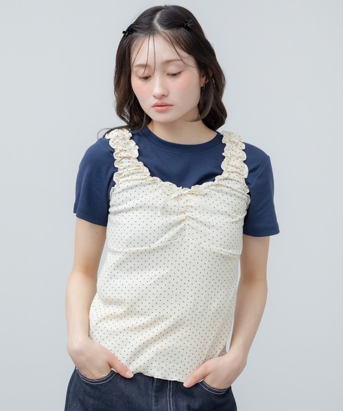 HEILIS(ヘイリス)の「ベーシック半袖カットソー / 無地 半袖 クロップド コンパクト カットソー Tシャツ レイヤード インナー 短丈 イエロー ブラック ホワイト アイボリー ネイビー ブルー 韓国 春服 夏服 カジュアル モード シティガール ノームコア スポーティ シンプル(Tシャツ/カットソー・レディース・ネイビー/ブラック/アイボリー/イエロー・FREE)」の6枚目の写真