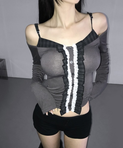 THEAIRTOWN（ジエアタウン）の「rael blose off top（Tシャツ/カットソー・レディース・ダークグレー/アイボリー/ブラック・FREE）」の2枚目の写真