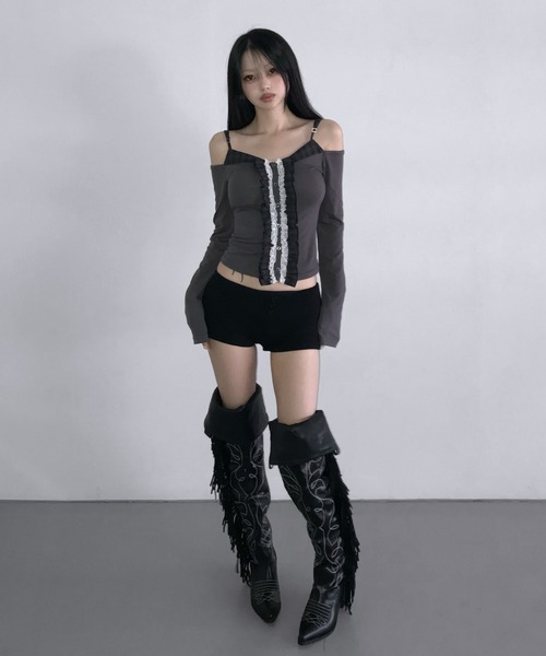 THEAIRTOWN（ジエアタウン）の「rael blose off top（Tシャツ/カットソー・レディース・ダークグレー/アイボリー/ブラック・FREE）」の12枚目の写真