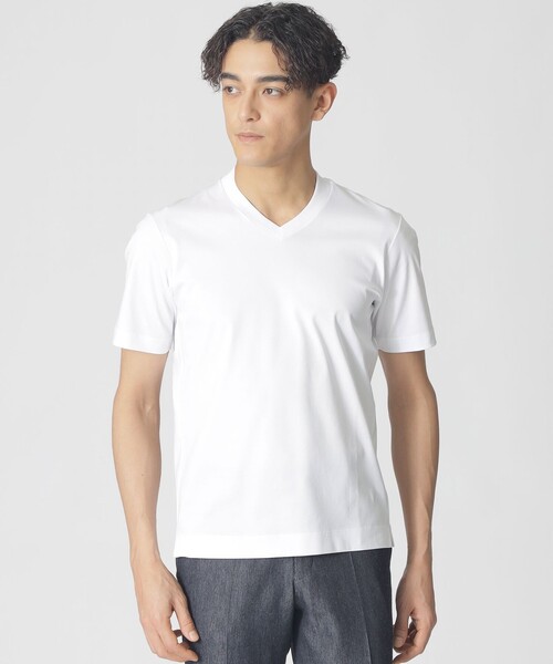 Paul Stuart(ポールスチュアート)の「【ジャケット合わせに最適】半袖ドレスVネックTシャツ(Tシャツ/カットソー・メンズ・チャコールグレー/ブラック/ホワイト・46/44/50/48/52)」の2枚目の写真