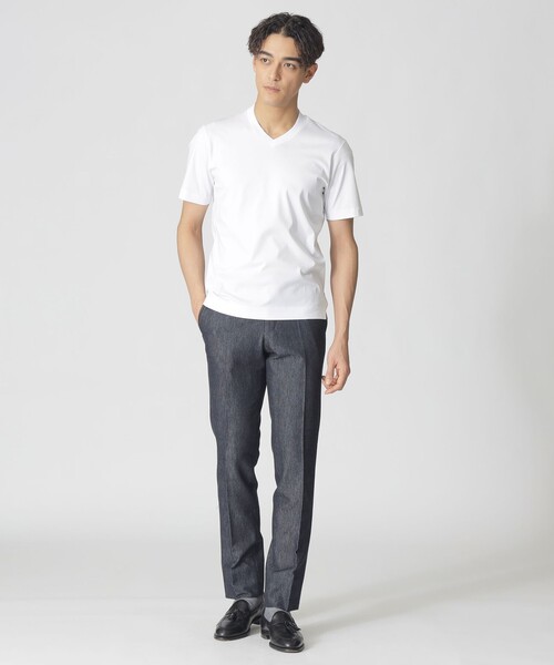 Paul Stuart(ポールスチュアート)の「【ジャケット合わせに最適】半袖ドレスVネックTシャツ(Tシャツ/カットソー・メンズ・チャコールグレー/ブラック/ホワイト・46/44/50/48/52)」の6枚目の写真
