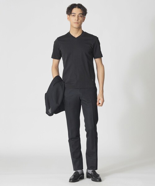 Paul Stuart(ポールスチュアート)の「【ジャケット合わせに最適】半袖ドレスVネックTシャツ(Tシャツ/カットソー・メンズ・チャコールグレー/ブラック/ホワイト・46/44/50/48/52)」の8枚目の写真
