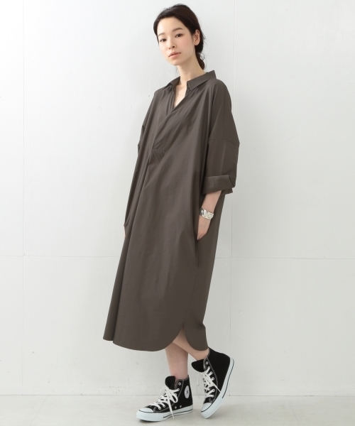 Ray BEAMS（レイビームス）の「Ray BEAMS / Bigシルエット シャツ ワンピース（ワンピース・レディース・オフホワイト/オリーブ・ONE SIZE）」の6枚目の写真