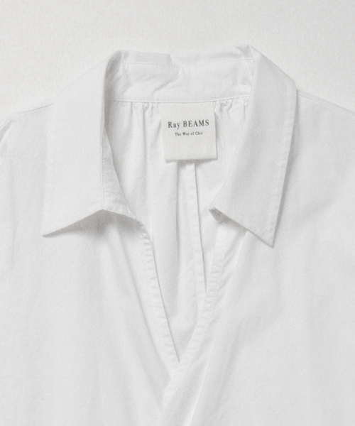 Ray BEAMS（レイビームス）の「Ray BEAMS / Bigシルエット シャツ ワンピース（ワンピース・レディース・オフホワイト/オリーブ・ONE SIZE）」の8枚目の写真