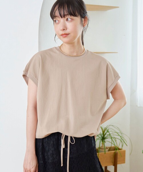 coen(コーエン)の「リネン混カノコフレンチスリーブカットソー(Tシャツ/カットソー・レディース・ブラウン/ベージュ/ブラック・M/L)」の3枚目の写真