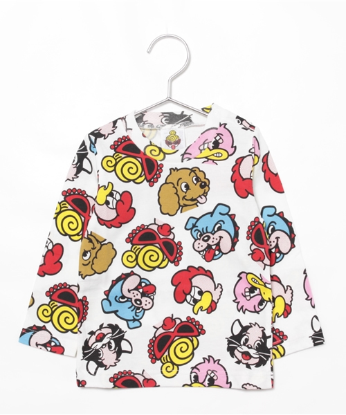 HYSTERIC MINI(ヒステリックミニ)の「BABY PARTY CRUSHER総柄 ロングTシャツ(Tシャツ/カットソー・キッズ・ホワイト/ブルー/レッド・90/80)」の1枚目の写真