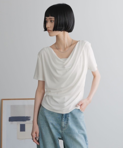 LOWRYS FARM（ローリーズファーム）の「ドレープオフショル５Ｓ 638383（Tシャツ/カットソー・レディース・ホワイト系その他/ホワイト/グレー/ブラック・FREE）」の6枚目の写真