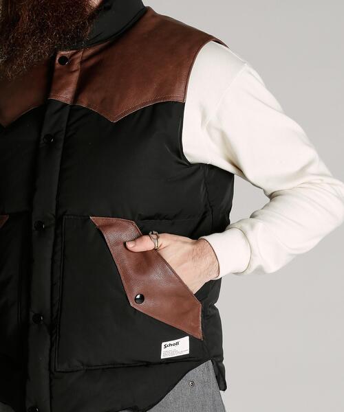 Schott（ショット）の「Schott/ショット/LEATHER COMBINATION VEST/レザー コンビ ベスト（ベスト・メンズ・ブラック/レッド・2XL/XL/L/M）」の8枚目の写真