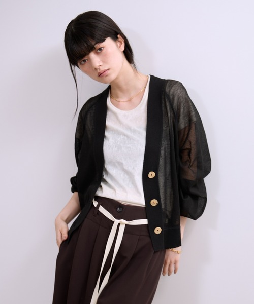 ADAM ET ROPE'(アダムエロペ)の「【WEB限定】・【サステナブル】リネンMIXシアーカーディガン(カーディガン/ボレロ・レディース・オフホワイト/ブラック/サックスブルー・FREE)」の20枚目の写真