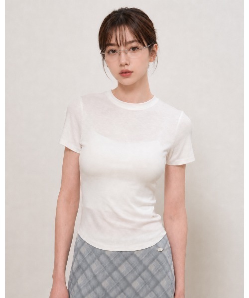 GENERAL IDEA(ジェネラルアイデア)の「【GENERAL IDEA】アセテート ラウンドネック半袖Tシャツ / ACETATE ROUND NECK T-SHIRT(Tシャツ/カットソー・レディース・ホワイト/チャコール/ブラック・S/M/L)」の2枚目の写真