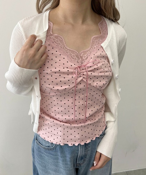 PHILLY（フィリー）の「ドットレースパイピングタンクトップ（タンクトップ・レディース・ネイビー/ピンク/アイボリー・FREE）」の10枚目の写真