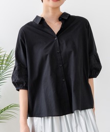 【C-FORTPOINT/フォートポイント】【上品 高見え刺繍】袖刺繍ブラウス 綿100% 花模様 大人可愛い きれいめ 通勤 お出かけ