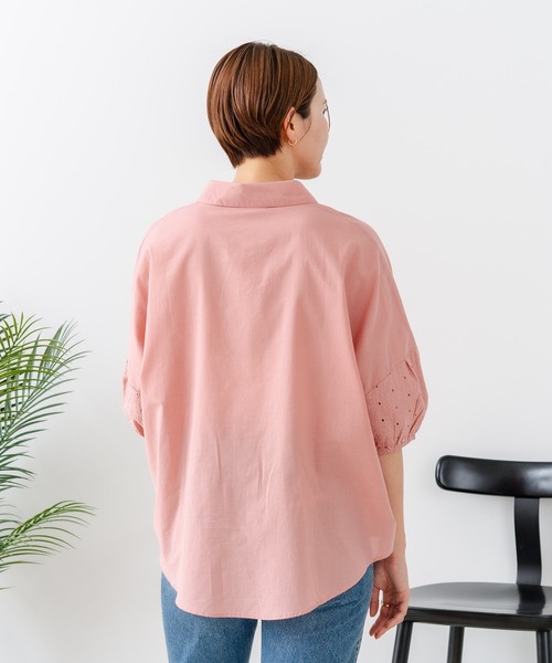 fort point(フォーポイント)の「【C-FORTPOINT/フォートポイント】【上品 高見え刺繍】袖刺繍ブラウス 綿100% 花模様 大人可愛い きれいめ 通勤 お出かけ(シャツ/ブラウス・レディース・ブラック/グレー/オフホワイト/ピンク/グリーン・FREE)」の13枚目の写真